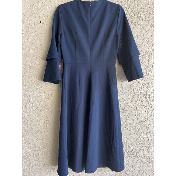 Tibi size 4 navy blue midi dress bell sleeves - Picture 4 of 7